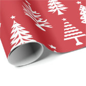Festive Red and White Christmas Tree Pattern Geschenkpapier (Rolleneckpunkt)