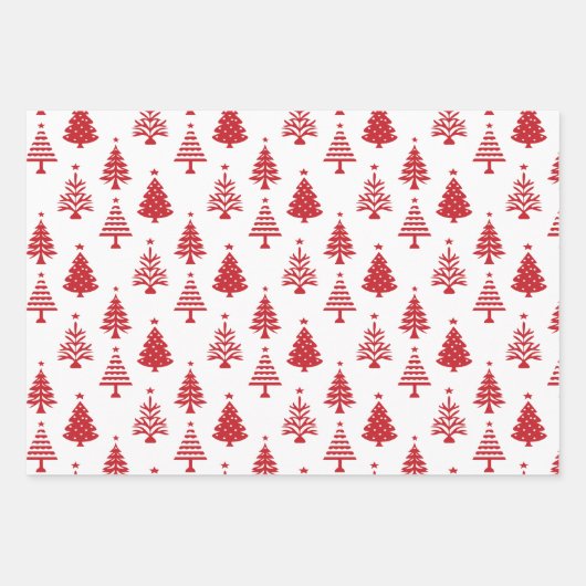 Festive Red and White Christmas Tree Pattern Geschenkpapier Set (Vorderseite 2)