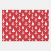 Festive Red and White Christmas Tree Pattern Geschenkpapier Set (Vorderseite)