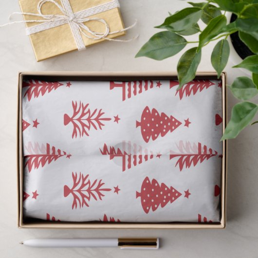 Festive Red and White Christmas Tree Pattern Seidenpapier (Geschenk)