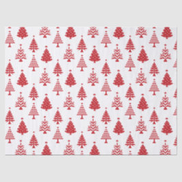 Festive Red and White Christmas Tree Pattern Seidenpapier