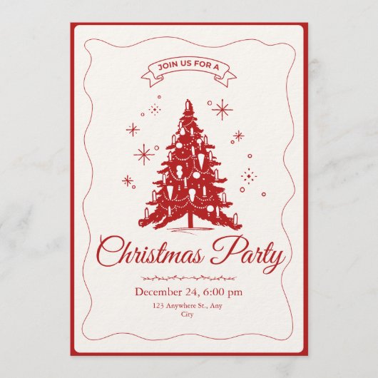 Festive Red and White Holiday Christmas Invitation Einladung (Vorderseite)