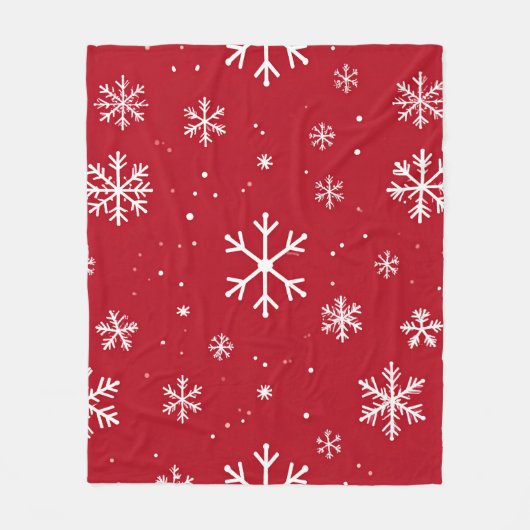 Festive red background with white snowflakes fleecedecke (Vorderseite)