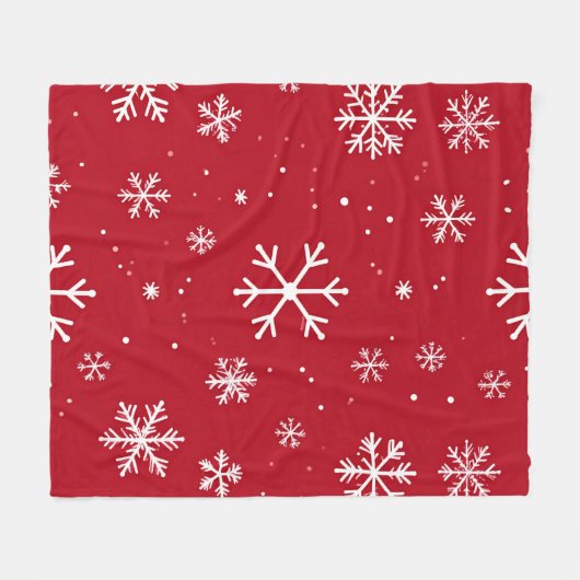 Festive red background with white snowflakes fleecedecke (Vorderseite (Horizontal))