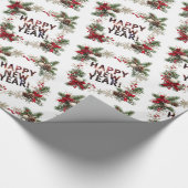  Festive Red Berries Happy New Year Pattern Geschenkpapier (Ecke)