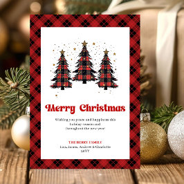 Festive Red Black Tartan Holiday Greeting Card Feiertagskarte