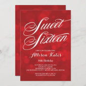 Festive Red Bokeh Lights Sweet 16. Geburtstag Einladung (Vorne/Hinten)