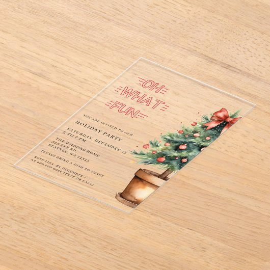 Festive Red Bow Christmas Tree Party Acryleinladungen (Ablage )