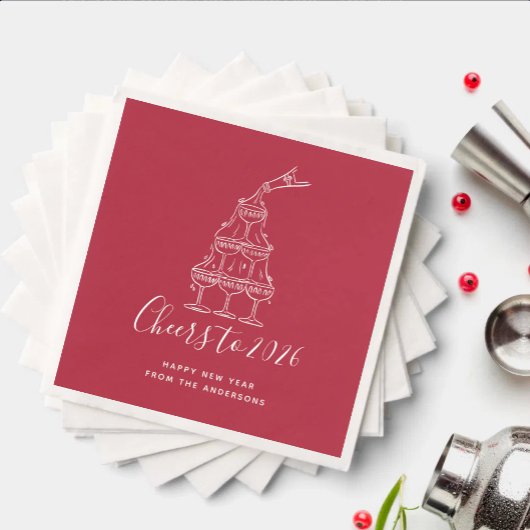 Festive Red Cheers to New Year Party Serviette