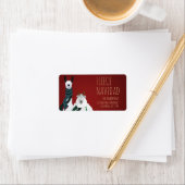 Festive Red Funny Llama & Sheep ‘Fleece Navidad’  Adressaufkleber (Insitu)
