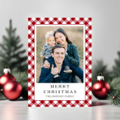 Festive Red Gingham Photo Christmas Feiertagskarte
