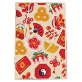 Festive Red Gold chinesische Silvestersymbole Mittlere Geschenktüte (Vorderseite)