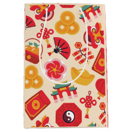 Festive Red Gold chinesische Silvestersymbole Mittlere Geschenktüte