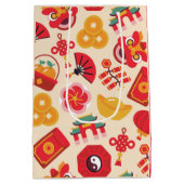 Festive Red Gold chinesische Silvestersymbole Mittlere Geschenktüte (Rückseite)