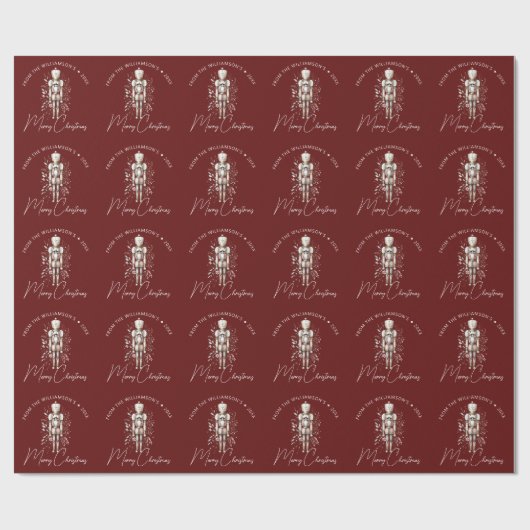 Festive Red Gold Nutcracker Christmas Dark Geschenkpapier (Flach)