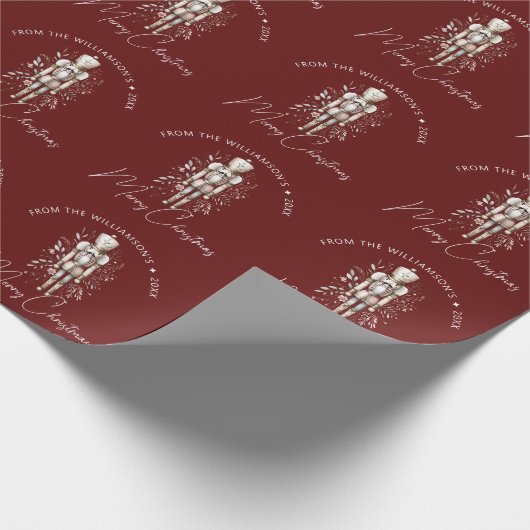Festive Red Gold Nutcracker Christmas Dark Geschenkpapier (Ecke)