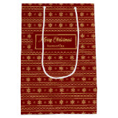 Festive Red Gold Personalized Holiday Gift Bag Mittlere Geschenktüte (Rückseite)