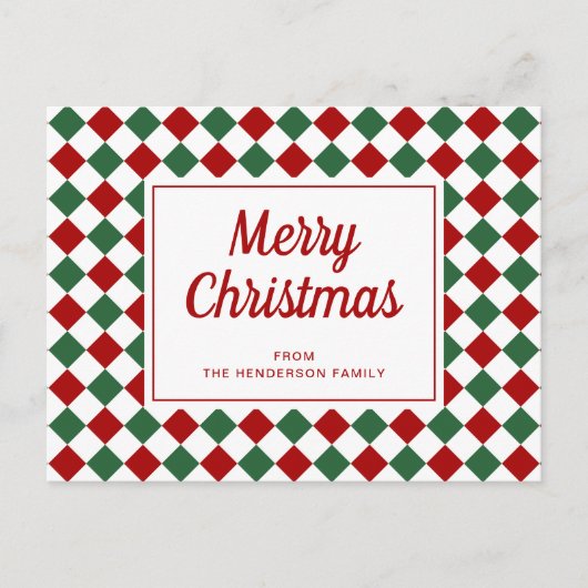 Festive Red Green Checked Frohe Weihnachten (Vorderseite)