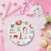 Festive Red & Green Christmas Pattern Paper Plate Pappteller (Party)