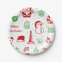 Festive Red & Green Christmas Pattern Paper Plate