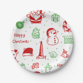Festive Red & Green Christmas Pattern Paper Plate Pappteller