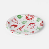 Festive Red & Green Christmas Pattern Paper Plate Pappteller (Schrägansicht)
