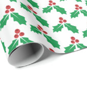 Festive Red Green Holly Leaves Berries Holiday  Geschenkpapier (Rolleneckpunkt)