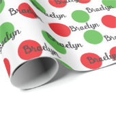 Festive Red Green Polka Dot Text Design Geschenkpapier (Rolleneckpunkt)
