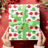 Festive Red Green Polka Dot Text Design Geschenkpapier