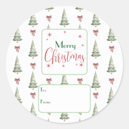 Festive Red Green Script Tree Bow To From Sticker (Vorderseite)