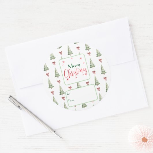 Festive Red Green Script Tree Bow To From Sticker (Umschlag)