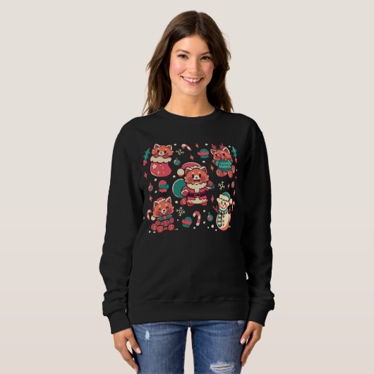 Festive Red Pandas Sweatshirt (Vorne ganz)