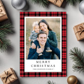Festive Red Plaid Photo Christmas Feiertagskarte