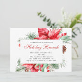 Festive Red Poinsettia Weihnachtsfeiertag BRUNCH Einladung (Stehend Vorderseite)
