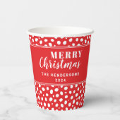 Festive Red Polka Dots Personalisierte Weihnachten Pappbecher (Rückseite)