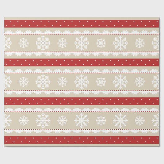 Festive Red Polka Dots White Snowflakes Pattern Geschenkpapier (Flach)