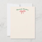 Festive Red Simple Bow n Name Personal Stationery Mitteilungskarte (Vorderseite)