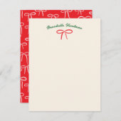 Festive Red Simple Bow n Name Personal Stationery Mitteilungskarte (Vorne/Hinten)