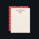 Festive Red Simple Bow n Name Personal Stationery Mitteilungskarte<br><div class="desc">Ein Muster von einfachen und süßen handgezeichnet Bögen auf festlichem Kirschrot verleiht dieser flachen, persönlichen Schreibwarenhandlung eine sorglose und fröhliche Luft, die perfekt für die Winterurlaub-Korrespondenz und nach Weihnachten Dankeschön Noten oder als Gastgebergeschenk. Personalisieren Sie den Text des grünen Waldnamens mit Ihrer eigenen Nachricht oder Ihrem eigenen Namen für ein...</div>