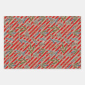 Festive Red Stripe Pine Spruce Cones Kraft Holiday Geschenkpapier Set (Vorderseite 3)