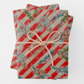 Festive Red Stripe Pine Spruce Cones Kraft Holiday Geschenkpapier Set (Beispiel)