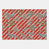 Festive Red Stripe Pine Spruce Cones Kraft Holiday Geschenkpapier Set (Vorderseite)