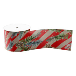 Festive Red Stripe Pine Spruce Cones Kraft Holiday Ripsband