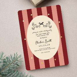 Festive Red Striped Holiday Party Invitation Folieneinladung