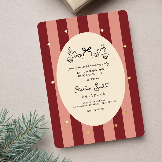 Festive Red Striped Holiday Party Invitation Folieneinladung