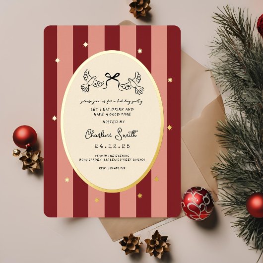 Festive Red Striped Holiday Party Invitation Folieneinladung