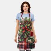 Festive Red Tartan & Pine Christmas  Schürze (Getragen)