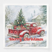 Festive red truck Christmas scene rustic table Serviette (Vorderseite)