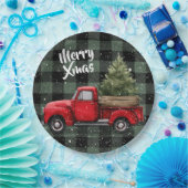 Festive Red Truck with Christmas Tree Paper Plates Pappteller (Party)