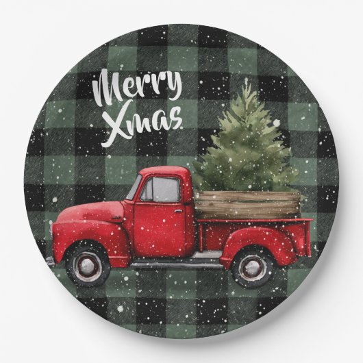 Festive Red Truck with Christmas Tree Paper Plates Pappteller (Vorderseite)